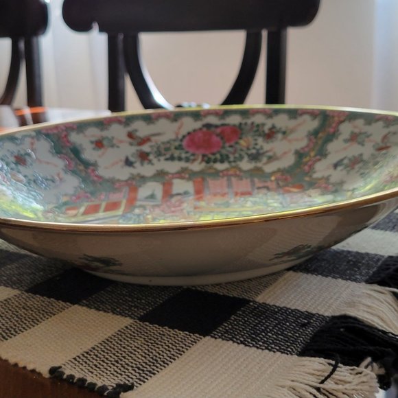 Antique Rose Medallion Charger Cake Plate Signed Asian Art Pottery - Picture 4 of 5